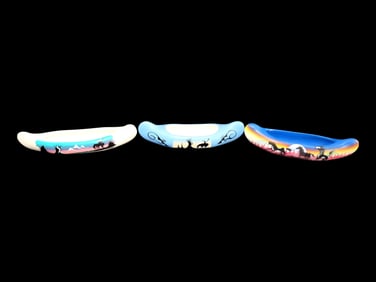 3 Native American Pottery Signed Canoes