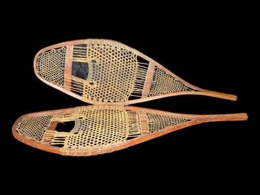 Set of 32 1/2" Early Snowshoes. Wood and Leather/
