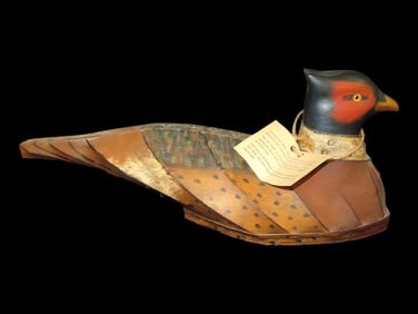 Stunning Canvas / Wood Pheasant Decoy Hand Crafted by M. K. Shute