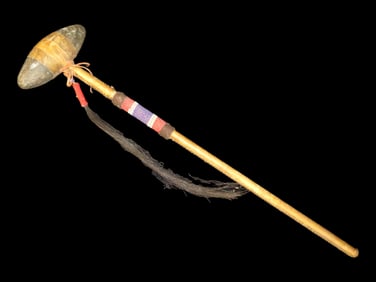 War Club, Native American, Stone Head with Wood Leather Wrapped handle, Mid 20th Century, 25" Long