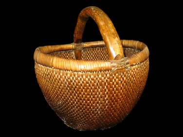 Huge Wooden Hand made basket, Likely Early 20th Century from China. 18" tall 17" Dia.