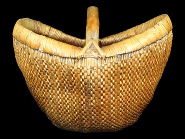 Huge Wooden Hand made basket, Likely Early 20th Century from China. 21" Long 16" tall