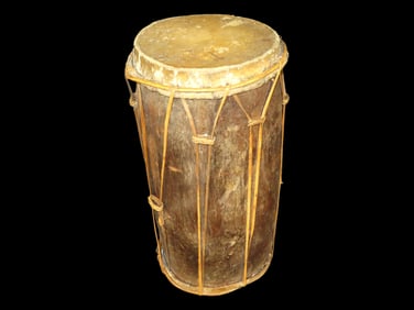 21" Tall Dholak Drum,Nepalese Drum Double sided, Northern India, Wood and Leather,