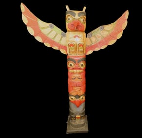 40 1/2" Tall Totem Pole Nicely Painted and Carved