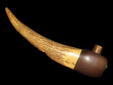 Very Unique Elk Antler Pipe with Turquoise Inlay, 11 1/2" long