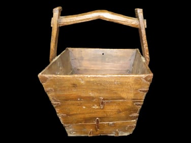 Stunning Antique Chinese Rice Bucket Handmade, Early 20th Century 22 1/2" Tall 17" Square