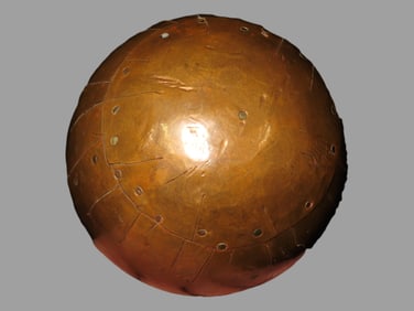 Folk Art Copper Sphere, handcrafted from Sheet Copper and Brass Nails.