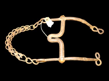 5" Antique Horse Bit with Curb Chain, Silver and Copper decoration