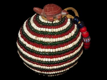 Zuni Beaded Fetish Ball w/Carved Catlinite Turtle Topper