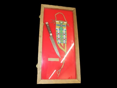 24 x 12" Frame of Arapaho Type Beaded Knife Firefly (continued on frame)