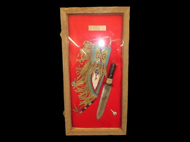 12 x 24" Framed Sioux Knife Sheath & Knife from South Dakota