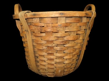 15 3/4" x 18" Primitive Antique Split Ash Pack Basket With Straps