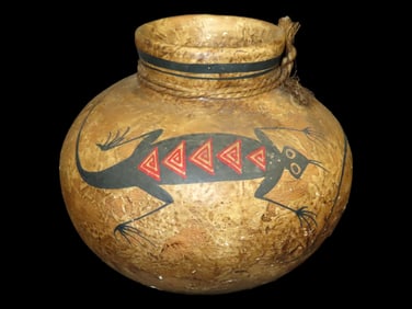 Southwest Native American Round Pottery Vase, Artist T. Pucano