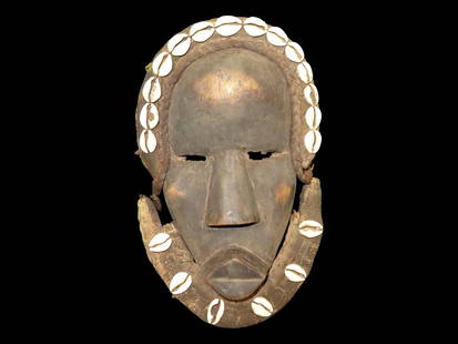 12 1/4" Black and White Wooden Mask: 12 1/4" Black and White Wooden Mask