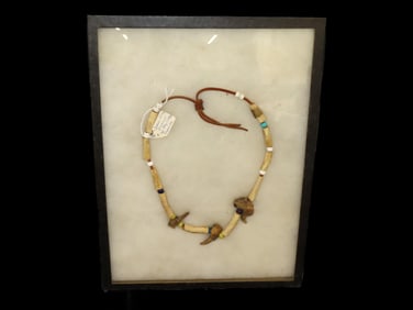 16 1/2" x 12 3/8" Framed Bone Bead Necklace, Indian Ridge Museum Col. Ray Vietzen, Elyria, Ohio