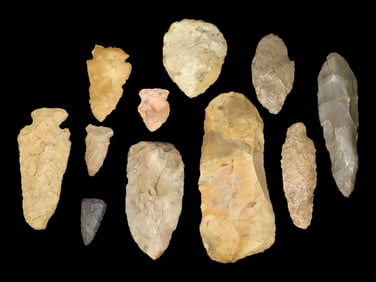 Lot of Miscellaneous Flint -i.e.-Blades, Common Arrowheads, Bird Points, and/or Gouges/Adzes