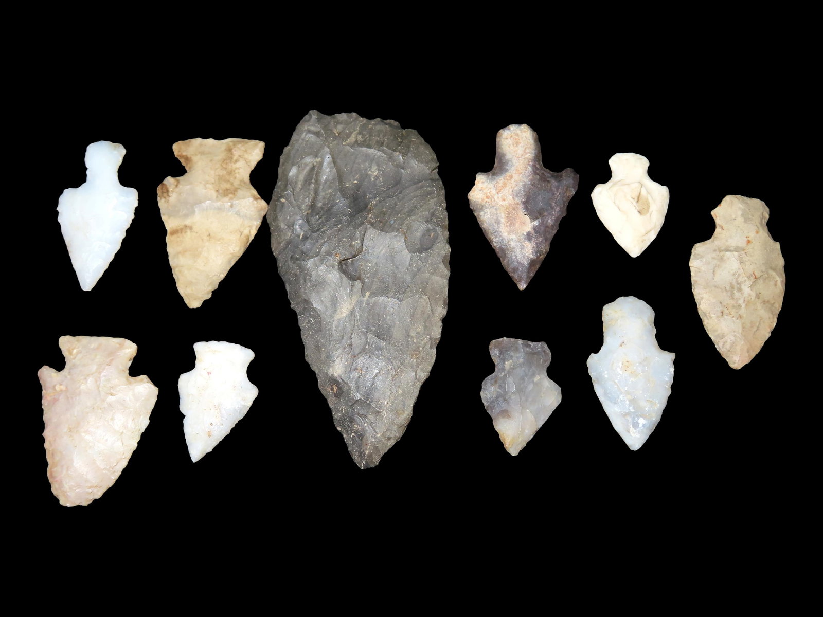 Lot of Miscellaneous Flint -i.e.-Blades, Common Arrowheads, Bird Points, and/or Gouges/Adzes (1 of 4)