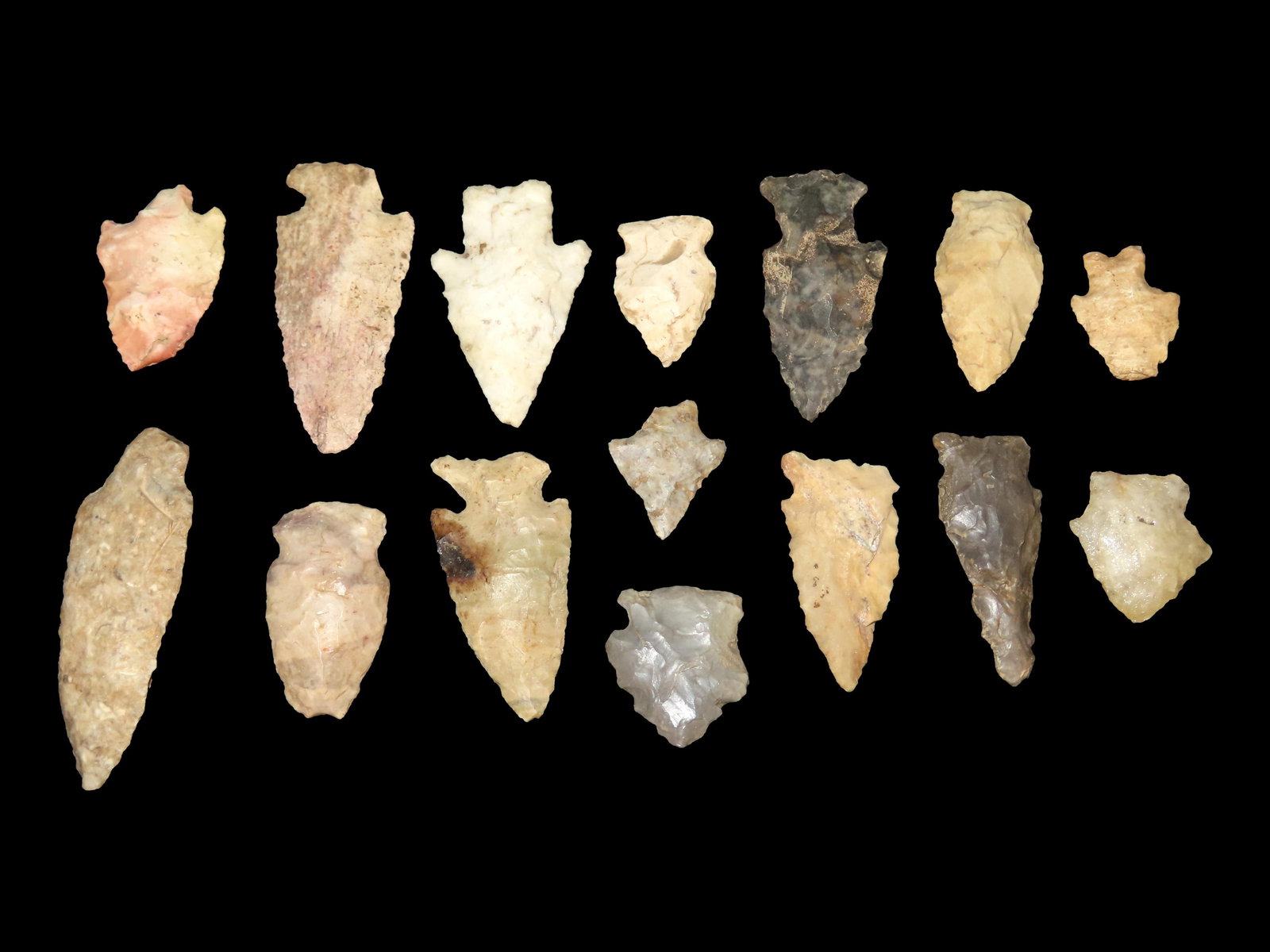Lot of Miscellaneous Flint -i.e.-Blades, Common Arrowheads, Bird Points, and/or Gouges/Adzes (1 of 5)