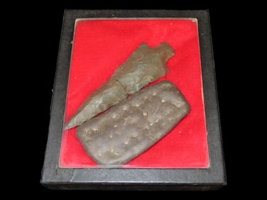 Ryker Case containing Heartbreaker Broken and Glued Point, and section of Carboniferous Fossil worn