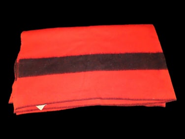 87" x 71 1/2" Bright Red Wool Blanket, made by Orr