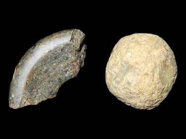 2 1/2" Broken Perforated Disc., & Small Hammerstone/Knapping Tool, Great Material, found together in