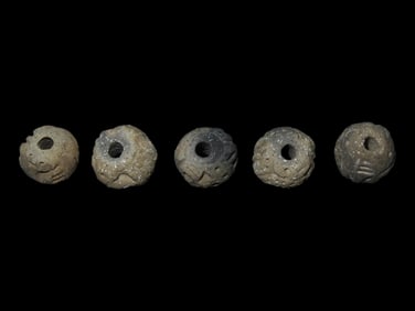 Group of 5 Pre-Columbian Pottery Beads, Manabi Culture, found in Equador