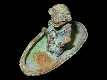3 3/8" Bronze Moche "Shaman in Canoe" Talisman, Peru