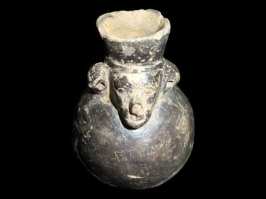 4 1/2" Peruvian Chimu Human Effigy Blackware Vessel, 800-1480 AD