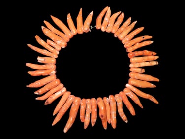 16" Strand of Perforated Orange Fossil Branch Coral