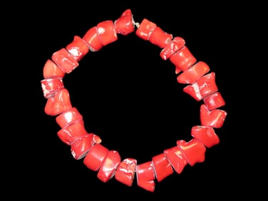 16" Strand of Perforated Red Fossil Branch Coral