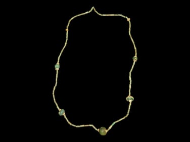 10" Authentic Mummy Bead Necklace with Ancient Green Stone Beads