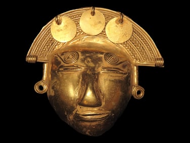 3 3/4" x 3" Large Pre-Columbian Tumbaga Mask, Motley COA, Costa Rica