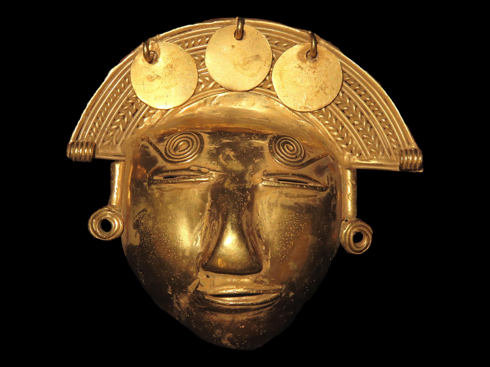 3 3/4" x 3" Large Pre-Columbian Tumbaga Mask, Motley COA, Costa Rica (1 of 5)