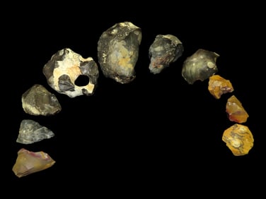 Colorful Flint Blades and Scrapers from Early Man France
