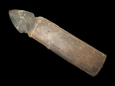 6 1/8" Ground Slate "Knife"- point mounted in hand made wood haft, Maine Maritime Archaic