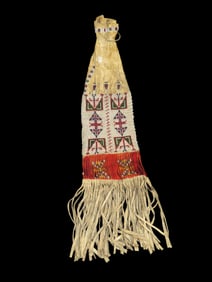 34 7/8" Beaded and Fringed Sioux Pipe Bag, c. 1890-1910, This bag is in phenomenal shape with minor