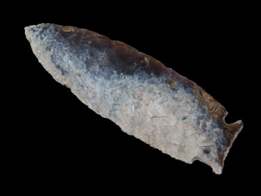 4 5/16" Besant Knife, made of heavily patinated Knife River Chert, found in North Dakota. Ex Robert