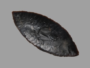 4 1/4" Bi-Pointed Knife, made of heavily patinated Silicified Oil Shale (Tiger Chert), found by