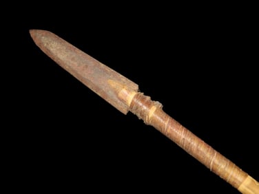 24 1/2" Authentic Sioux Arrow, c 1850-1870, Fletched, painted red & blue, Sinew wrapped with trade