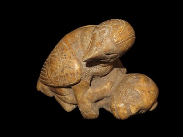 5" Bone Effigy- Depicts Bird Carrying a Monkey, Motley COA, Peru, Ex Steve Barras Estate
