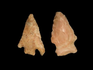 Set of 2 Arrowheads, Mixed between Illinois, St. Clair Co. MO, and Indiana, Ex Brad Hawking Lithics