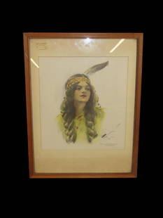 Harrison Fisher (1875-1934) "Minnehaha from The Song of Hiawatha" framed print-From the book "A Book: Harrison Fisher (1875-1934) "Minnehaha from The Song of Hiawatha" framed print-From the book "A Book Of Sweethearts" 13" x 17"
