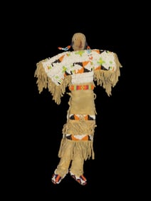 13" Antique Native American Sioux Indian Beaded Leather Doll c. 1920 or Earlier-Handmade, real hair