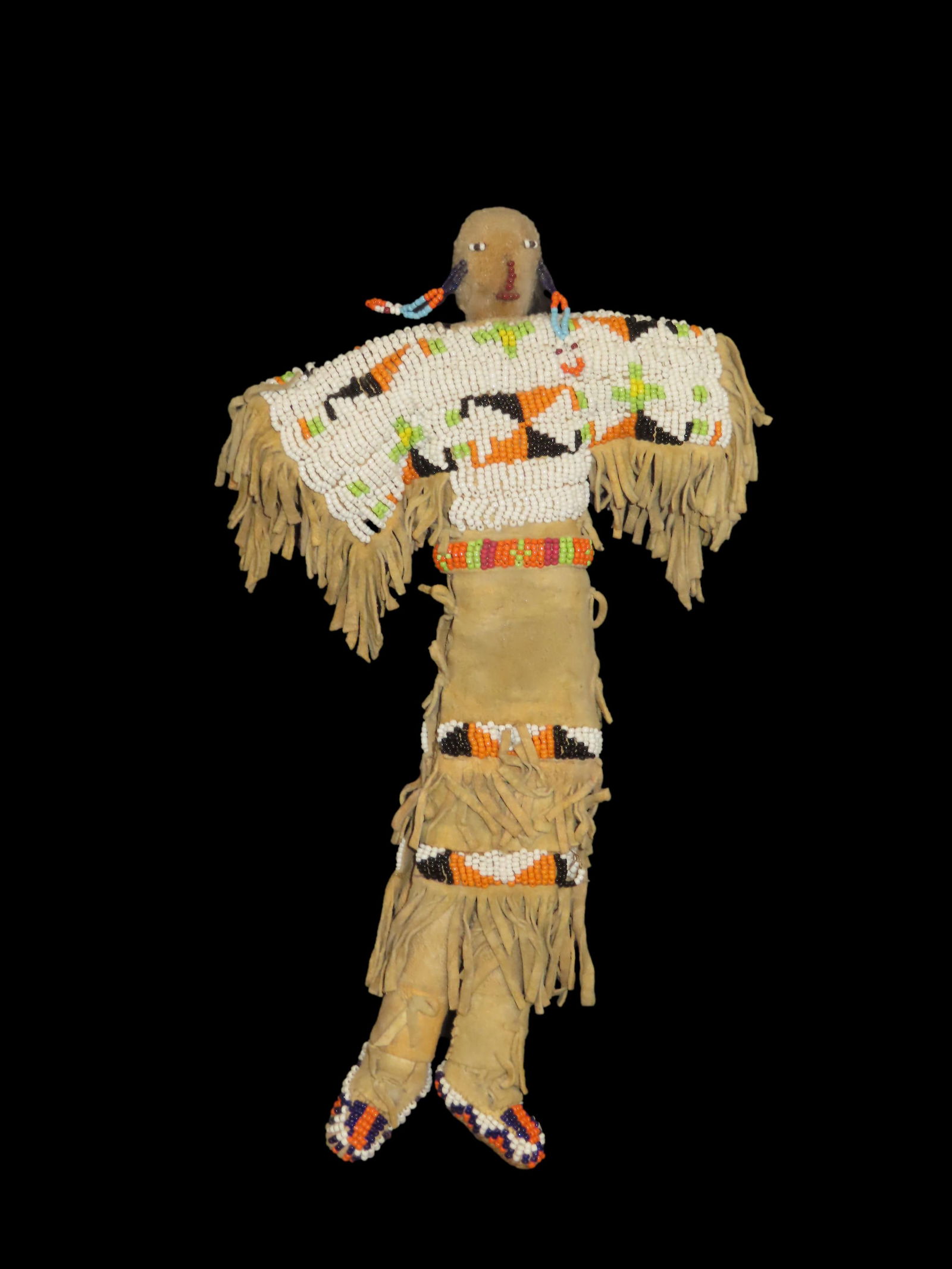 13" Antique Native American Sioux Indian Beaded Leather Doll c. 1920 or Earlier-Handmade, real hair (1 of 7)