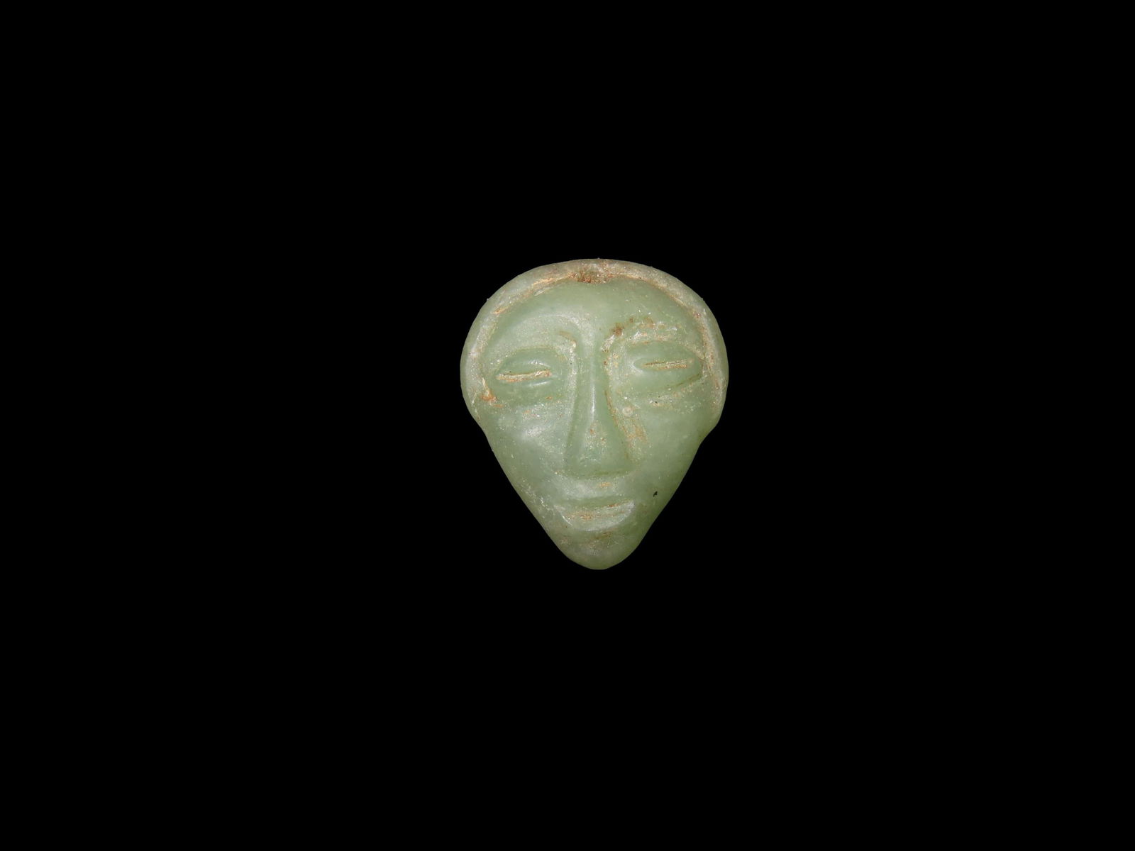 15/16" Miniature Jade Pre Columbian Face Effigy Pendant: 15/16" Miniature Jade Pre Columbian Face Effigy Pendant