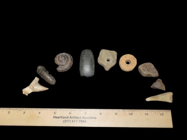 Grouping of Beads, Fossils, and Worked Stone