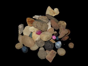 Group of Field Finds, Polished Rocks, Crystals, China, Marbles, Fossils