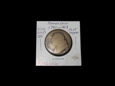 French Coin 1791-1793 King Louis XVI 12 ct Copper 1 Sol coin Antique Coin.