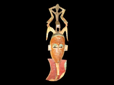 Ivory Coast Red Guro Horned Spirit Mask 31 1/2" Tall African Tribal Mask
