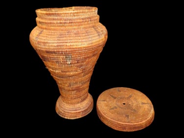 Huge Zambia Lozi Tribal Basket and Lid, 21" Tall
